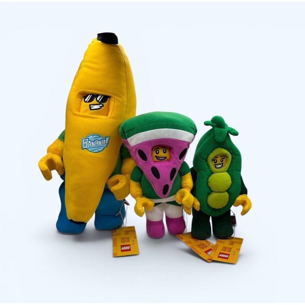 Lego Plush Set Watermelon Guy 16" Tall & Banana Man 18" Tall Plush Peapod Guy